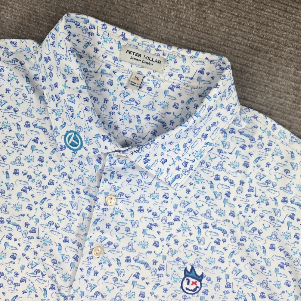 Peter Millar Men XL White Circle T Scotty Cameron Hot Head Harry Golf Polo Shirt